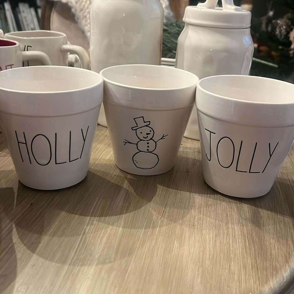 Rae Dunn Christmas planter holly jolly snowman